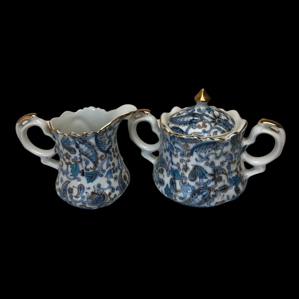 Vintage LEFTON China Hand Painted Paisley CREAMER & Lidded SUGAR BOWL Set NE1974